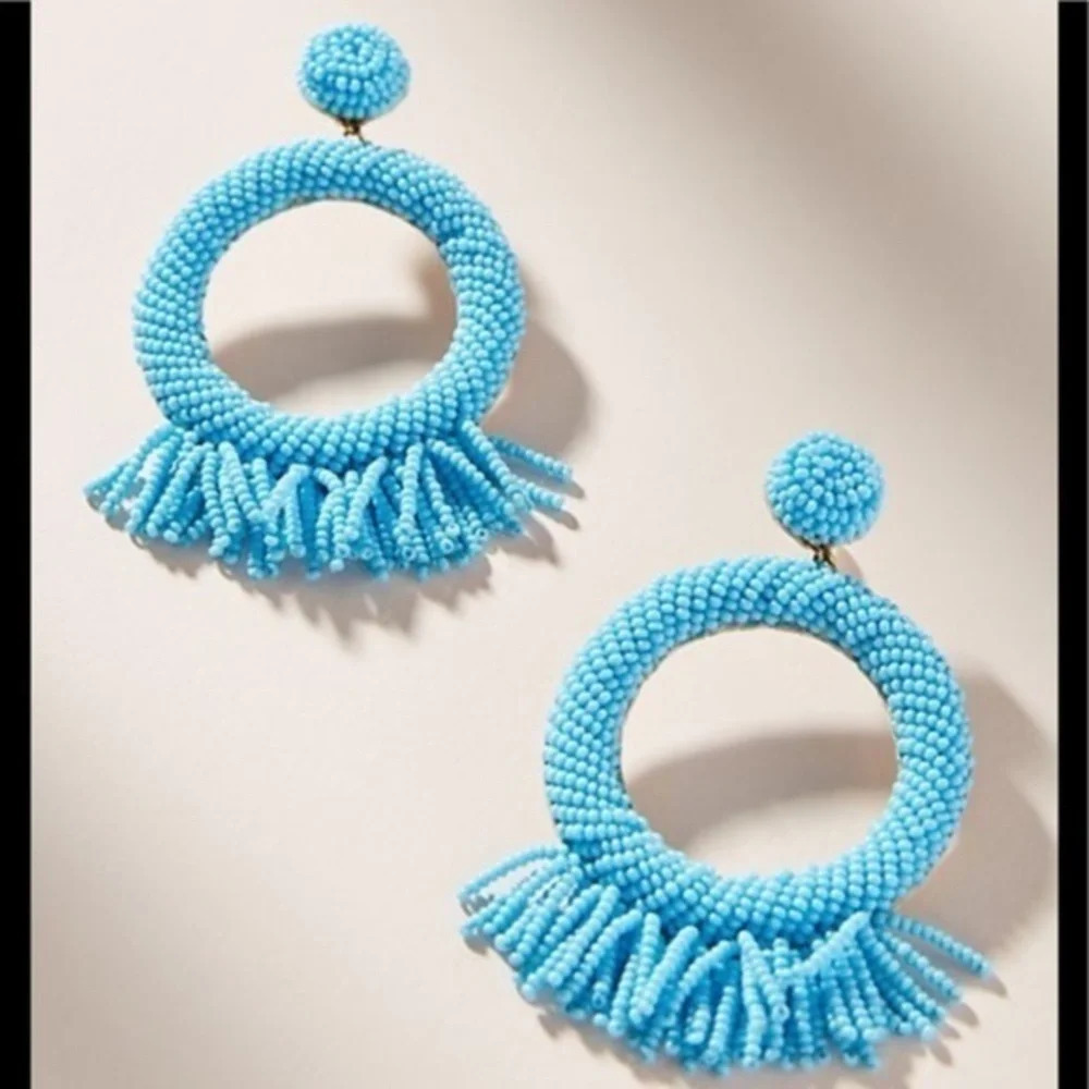 Anthropologie Deepa Beaded Hoop Fringe  Earrings